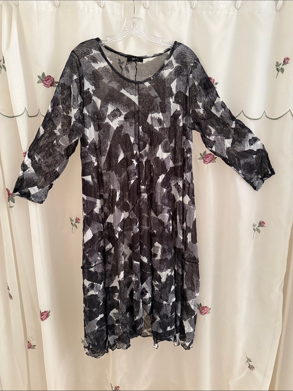 Comfy USA Black and White Abstract Semi-Sheer Midi Dress